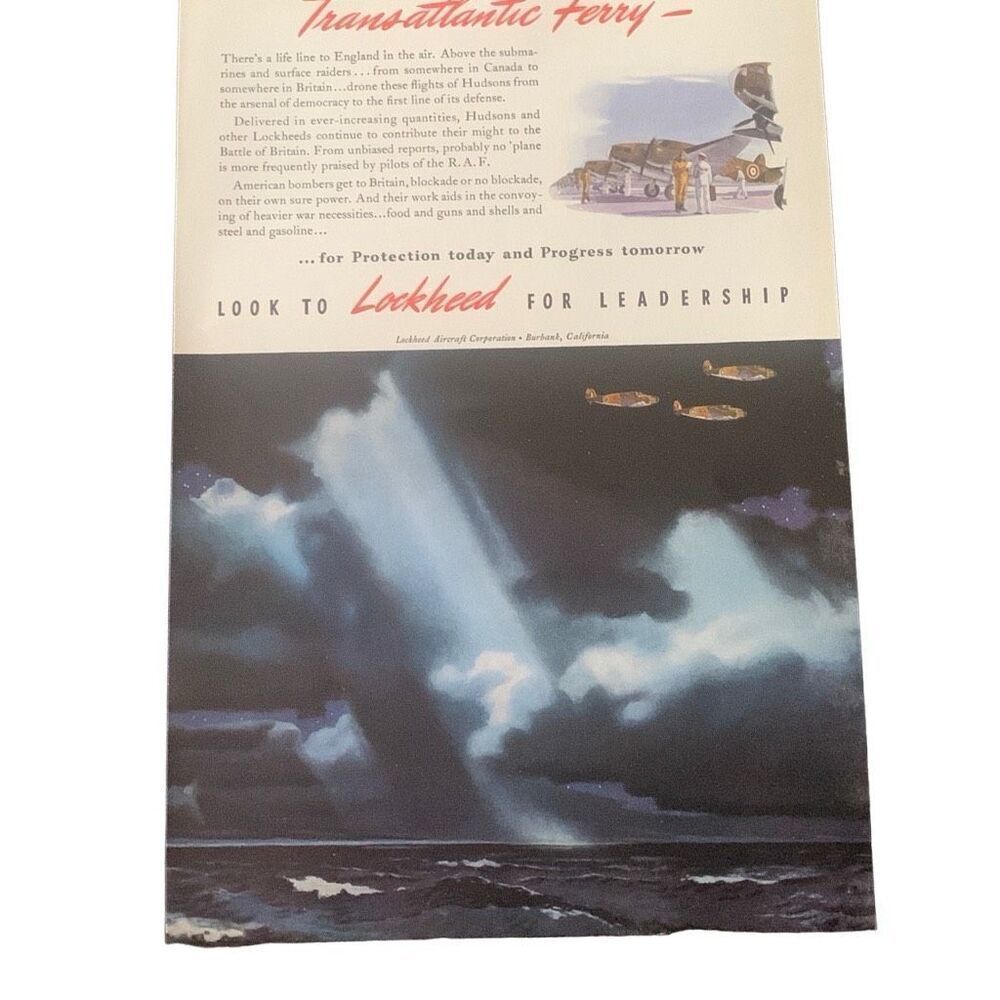 Vintage 1941 Lockheed Transatlantic Ferry Ad Advertisment